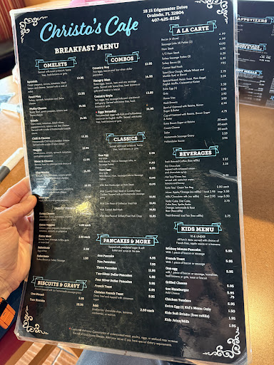 The printed Christo's Cafe breakfast menu