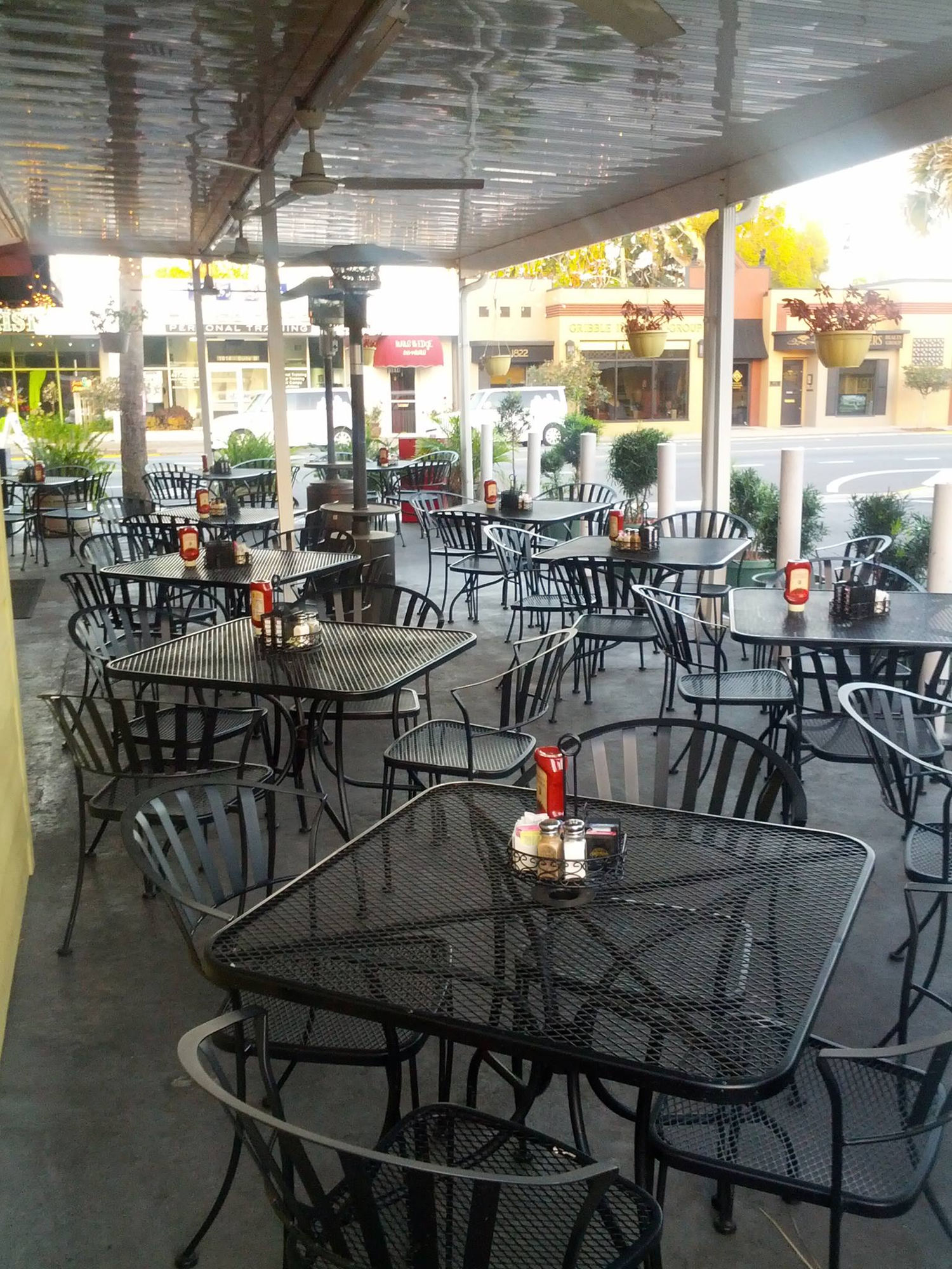 The sidewalk patio looking onto Edgewater